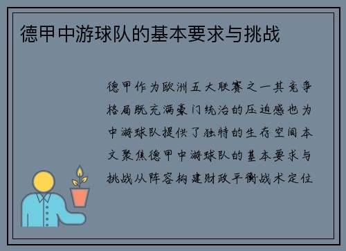 德甲中游球队的基本要求与挑战
